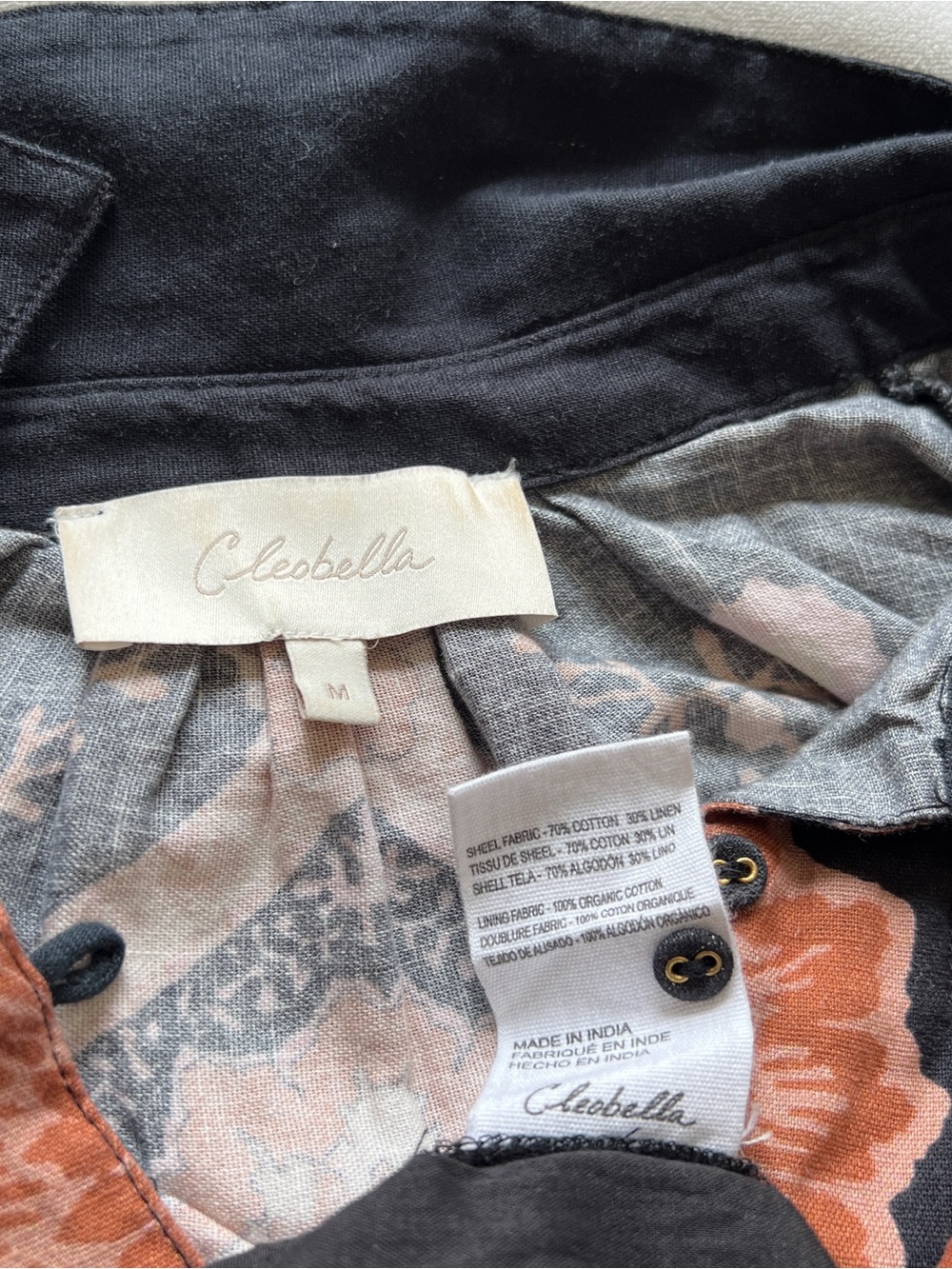 Cleobella Black Floral Button-Front Dress with Orange and Pink Accents - Medium - Picture 6 of 6